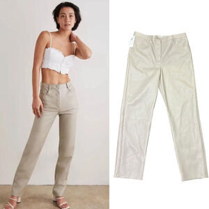 Wilfred Aritzia Melina Faux Taupe Leather Pants Size 14 High Rise Vegan w/ FLAW